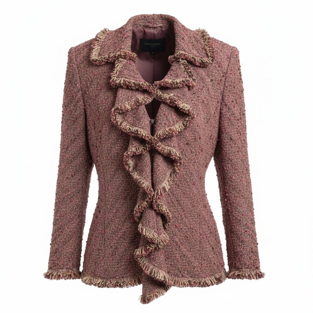 St John Couture Tweed Fringe Jacket Blazer Size 14 - Picture 4 of 7